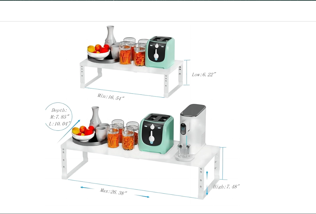 Expandable Spice Rack Organizer for Kitchen Cabinet, Seasoning,Bathroom Organizer Display Shelf, Stackable Multi-Purpose Shelves.Easy-to-Install（1Pack/White, Medium)