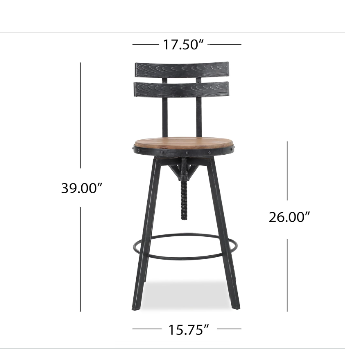 Christopher Knight Home Alanis Firwood Barstool, 39", Black Brush Silver