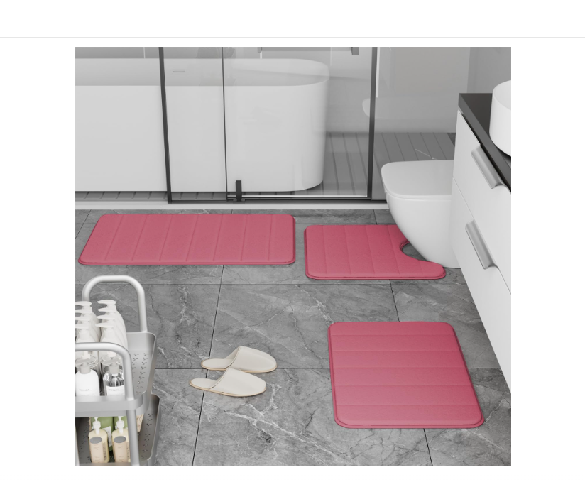 Pink Memory Foam Bath Mat Set, Bathroom Rugs for 3 Pieces, Toilet Mats, Soft Comfortable, Water Absorption, Non-Slip, Thick, Machine Washable, Easier to Dry for Floor Mats Pink Bathroom Sets