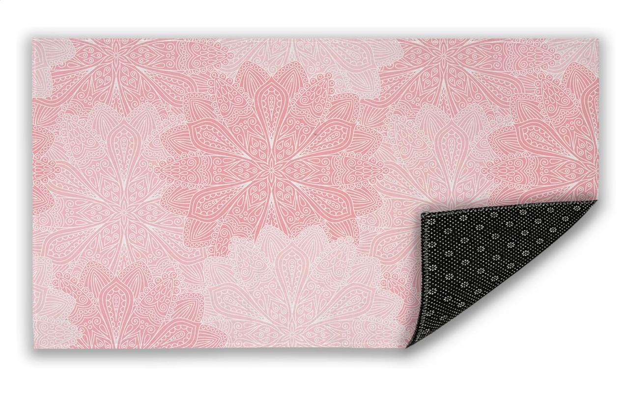 Boho Flower Front Door Mat, Pink Mandala 30"x17" Indoor Outdoor Welcome Mat, Anti-Slip Entryway Rug for Home Entrance, Floor, Patio Entry & Mud Room, Decor Door Mat