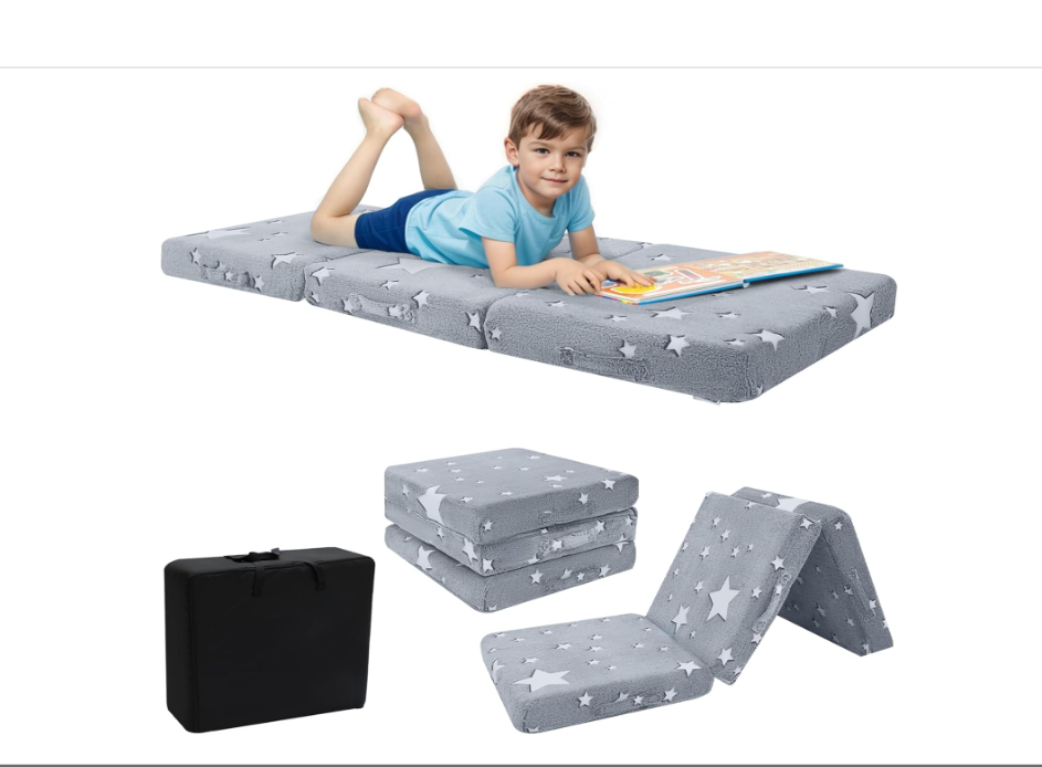MeMoreCool Foldable Floor Mattress for Kids, Toddler Floor Nap Mat for Sleeping Daycare, Small Child Foldable Mattress Floor Bed, Trifold Futon Portable Tri Folding Mattress, Glow 57x22 Inch
