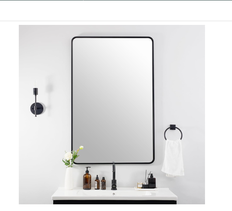 ANDY STAR Wall Mirror for Bathroom, 24x40 Inch Bathroom Vanity Mirror, Rounded Rectangle Mirror, Black Mirror Vanity in Tube Iron Metal Wall-Mounted Mirrors Horizontal/Vertical