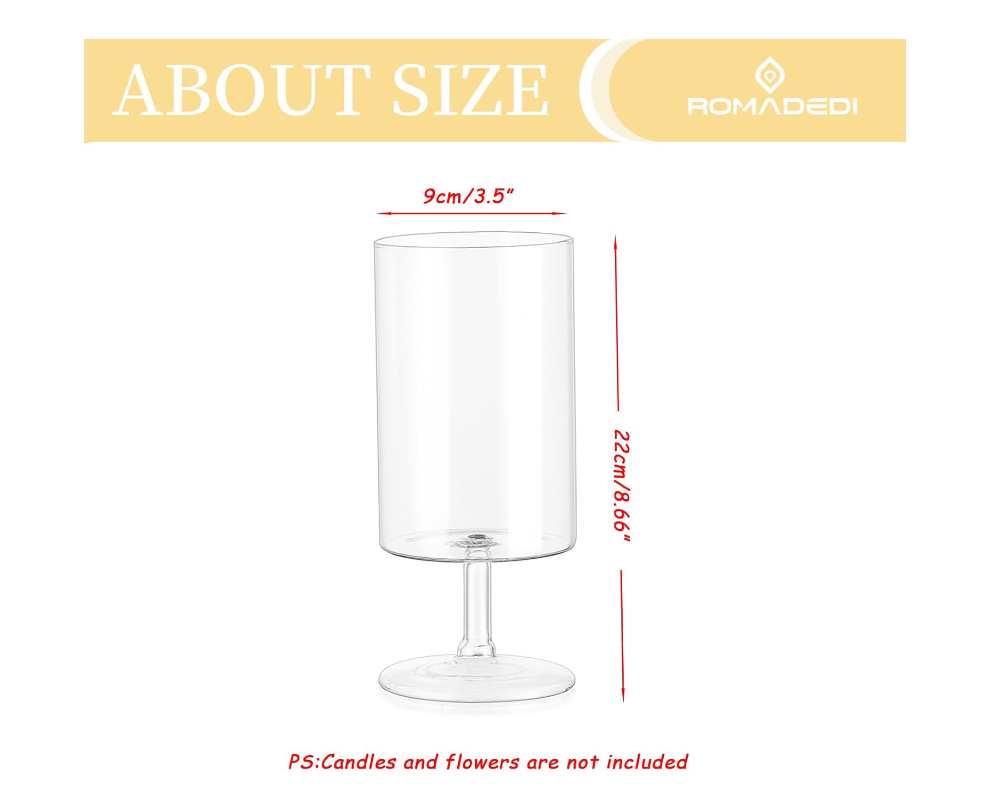 Romadedi Glass Hurricane Candle Holders - 8.6 inch Pillar Candle Holder Large Clear Flower Vases for Table Centerpieces Wedding Decoration, Set of 2