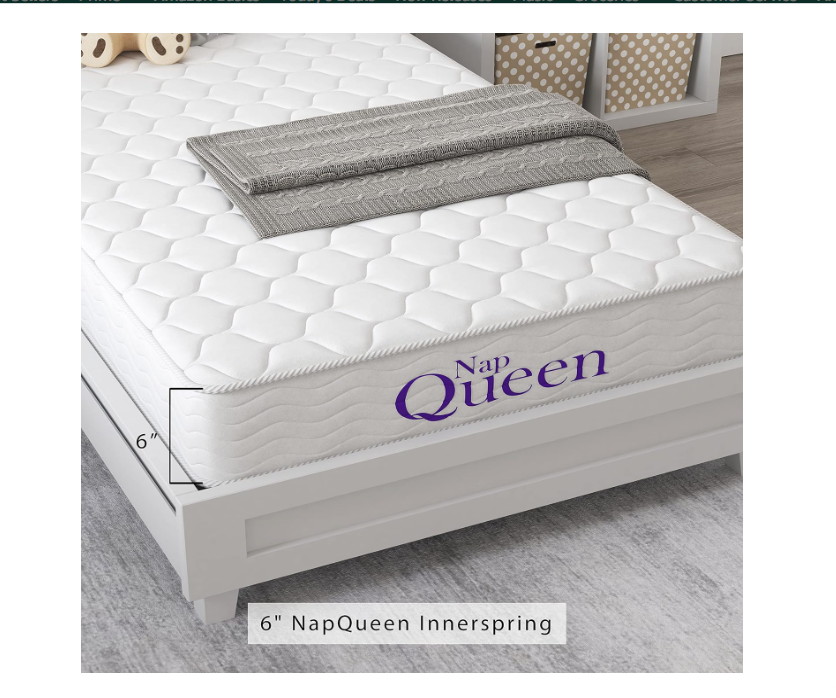 NapQueen 6 Inch Innerspring Full Size Medium Firm Support Relief Mattress, Bed in a Box,White