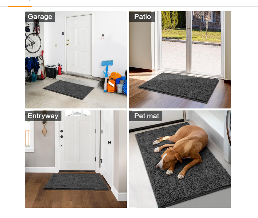 HOMEIDEAS Doormat Indoor Entrance, 60"x36", Highly Absorbent Chenille Large Muddy Dog Washable Mat, Non Slip Front Welcome Door Mat for Entryway, Dark Grey