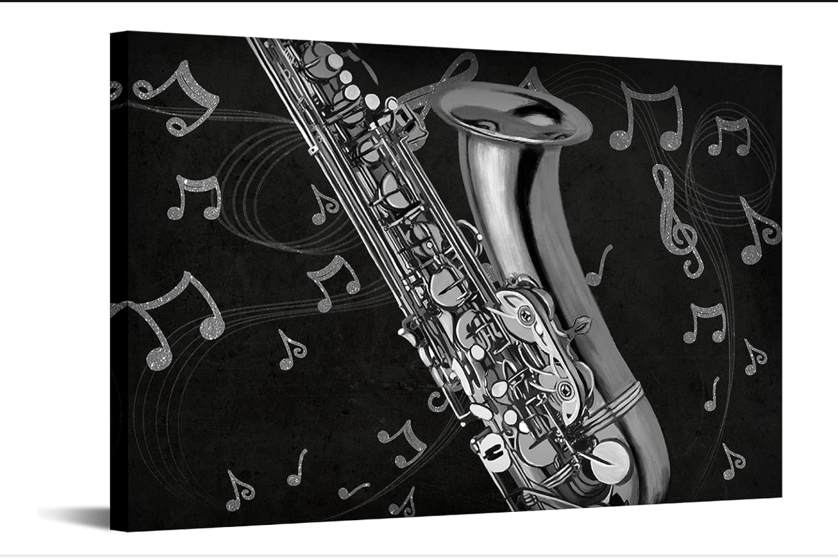 DuoBaorom Large Music Canvas Wall Art Abstract Saxophone with with Music Notes Musical Instruments Picture Print for Music Room Bedroom Home Decor Stretched and Framed Ready to Hang 24x36inch