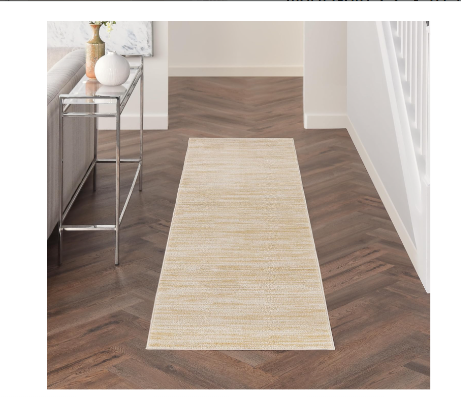 Nourison Essentials Indoor/Outdoor Ivory Gold 2'2" x 10' Area Rug, Easy Cleaning, Non Shedding, Bed Room, Living Room, Dining Room, Backyard, Deck, Patio (2x10)