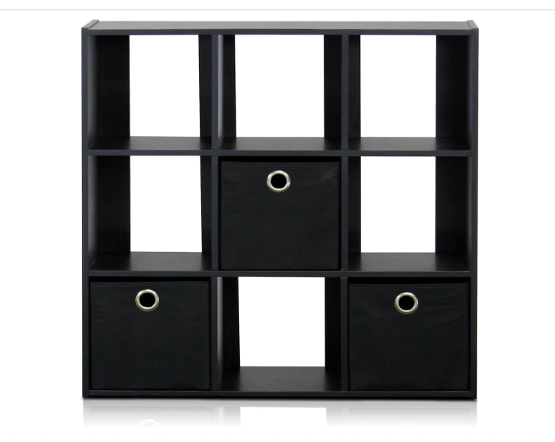 Furinno Simplistic 9-Cube Organizer with Bins, Small Size (Assembled unit dimensions : 7.9"D x 26.5"W x 26.7"H inches), Espresso/Black