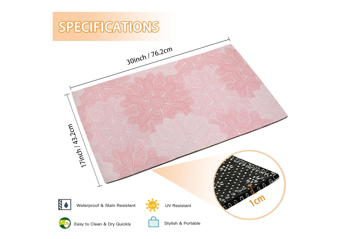 Boho Flower Front Door Mat, Pink Mandala 30"x17" Indoor Outdoor Welcome Mat, Anti-Slip Entryway Rug for Home Entrance, Floor, Patio Entry & Mud Room, Decor Door Mat