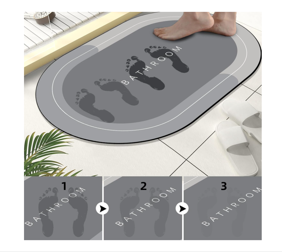 Diatomaceous Earth Bath mat Rubber Non Slip Shower mat Quick Dry Super Absorbent Bathtub mat Bath Stone Mat - Thin Bath Mats for Bathroom Floor, Tub and Fit Under Door, 19.6" x 31.4" Oval, Grey