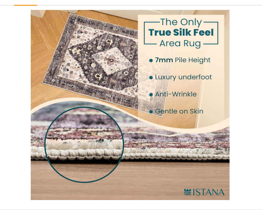 Istana 2x3 Rug - Dark Grey Blue/Rose Mauve Bedroom Rug - Kid & Pet Friendly 2x3 Washable Rug Non Slip - Rubber Backed Rugs 2x3 - Foldable 2x3 Entry Rug - Eco Friendly Materials for Small Rugs 2x3