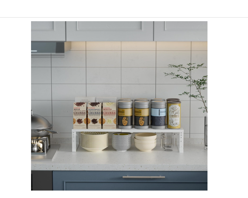 Expandable Spice Rack Organizer for Kitchen Cabinet, Seasoning,Bathroom Organizer Display Shelf, Stackable Multi-Purpose Shelves.Easy-to-Install（1Pack/White, Medium)