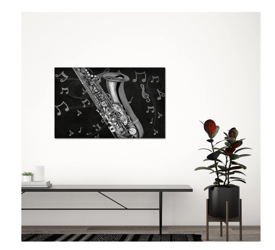 DuoBaorom Large Music Canvas Wall Art Abstract Saxophone with with Music Notes Musical Instruments Picture Print for Music Room Bedroom Home Decor Stretched and Framed Ready to Hang 24x36inch