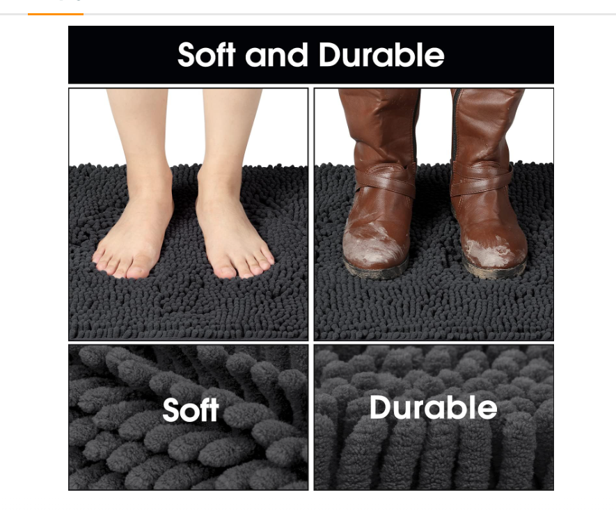 HOMEIDEAS Doormat Indoor Entrance, 60"x36", Highly Absorbent Chenille Large Muddy Dog Washable Mat, Non Slip Front Welcome Door Mat for Entryway, Dark Grey