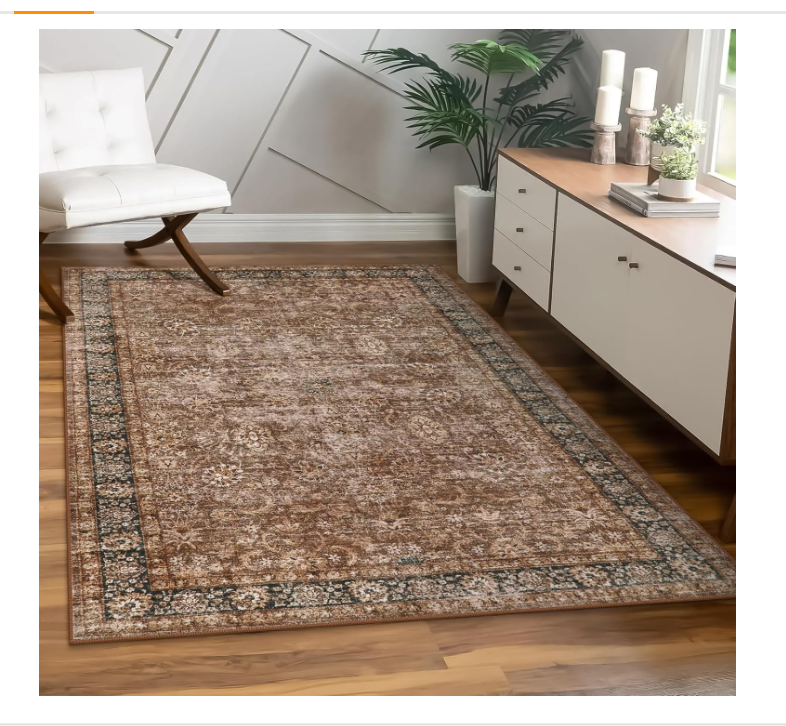 Morebes 5 x 7 Area Rugs Washable Rug Boho Soft Living Room Rugs, Non-Slip Non-Shedding Faux Wool Large Vintage Rug for Bedroom Farmhouse Dining Room Indoor Playroom, Rust Red