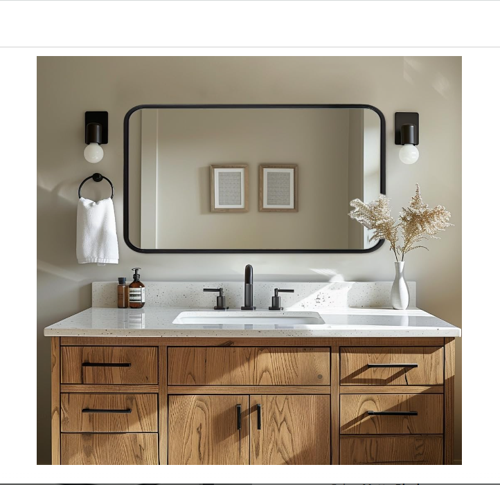 ANDY STAR Wall Mirror for Bathroom, 24x40 Inch Bathroom Vanity Mirror, Rounded Rectangle Mirror, Black Mirror Vanity in Tube Iron Metal Wall-Mounted Mirrors Horizontal/Vertical
