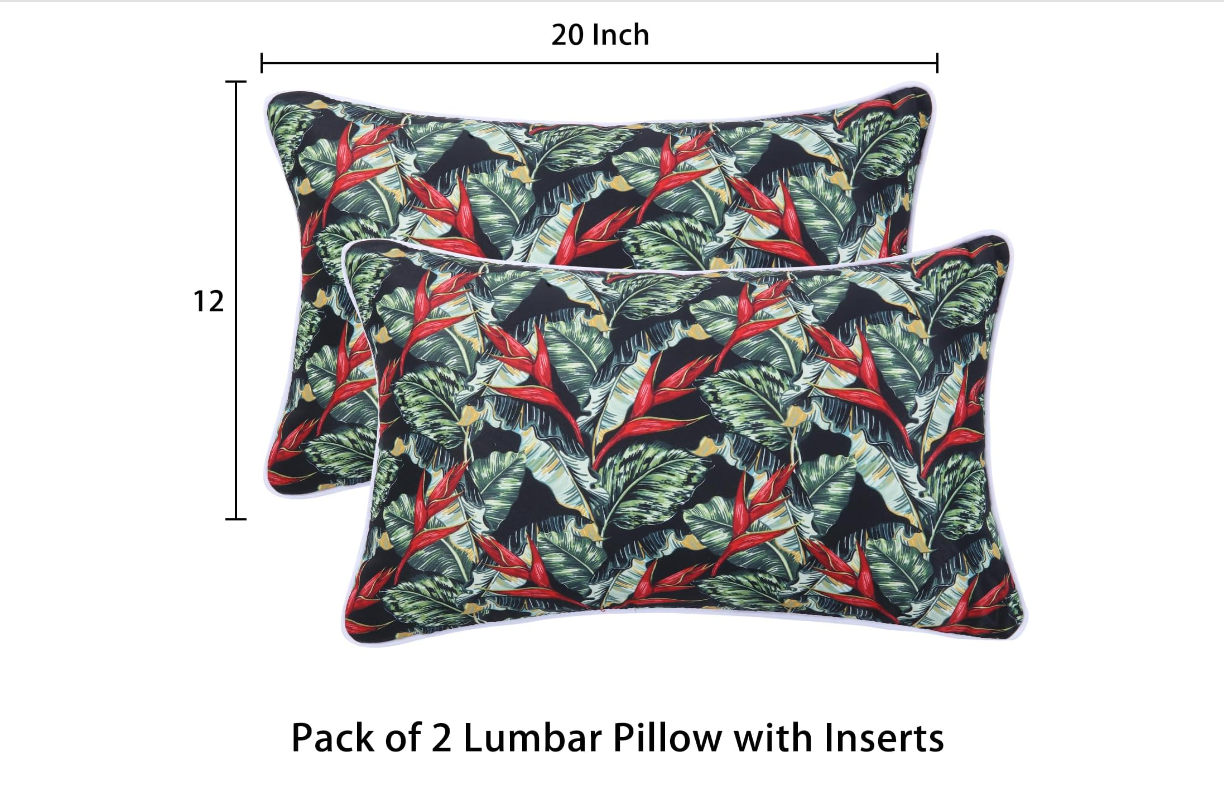 Enipate Outdoor Lumbar Pillows with Inserts, Set of 2 Water Resistant Outdoor Pillows 20 x 12 Inch for Patio Furniture Decor