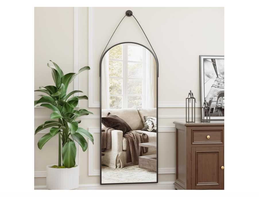 Antok Full Length Mirror, 16"x48" Wall Mirror Full Length, Wall-Mounted Mirror, Arched-Top Mirror, Body Mirror for Wall in Bedroom, Hanging Mirror with Aluminum Alloy Frame for Bathroom 16"x48"(Black)