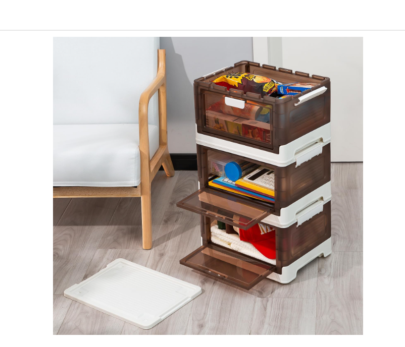 Sooyee 3 Pack Storage Bin with Lid Plastic Bins for Storage, Multifunctional Folding Storage Bins for Bedroom, Living Room, Study, Toy Room, 25.8 QT Folding Box with Door, Stackable & Sturdy (6 Gal)