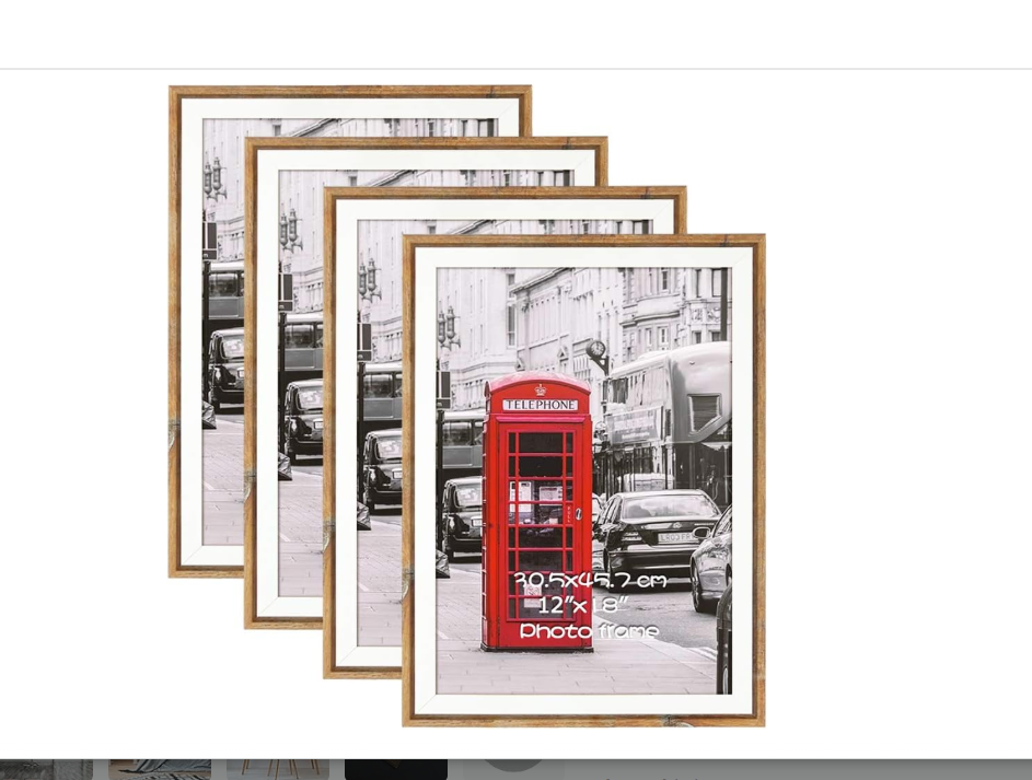 Schliersee 12x18 Poster Picture Frames Set of 4, Simple Elegant Matted Large Photo Frame, Thin Brown Frames for Posters, Prints, Artwork, Wall Gallery, Commerce AD, Christmas Poster