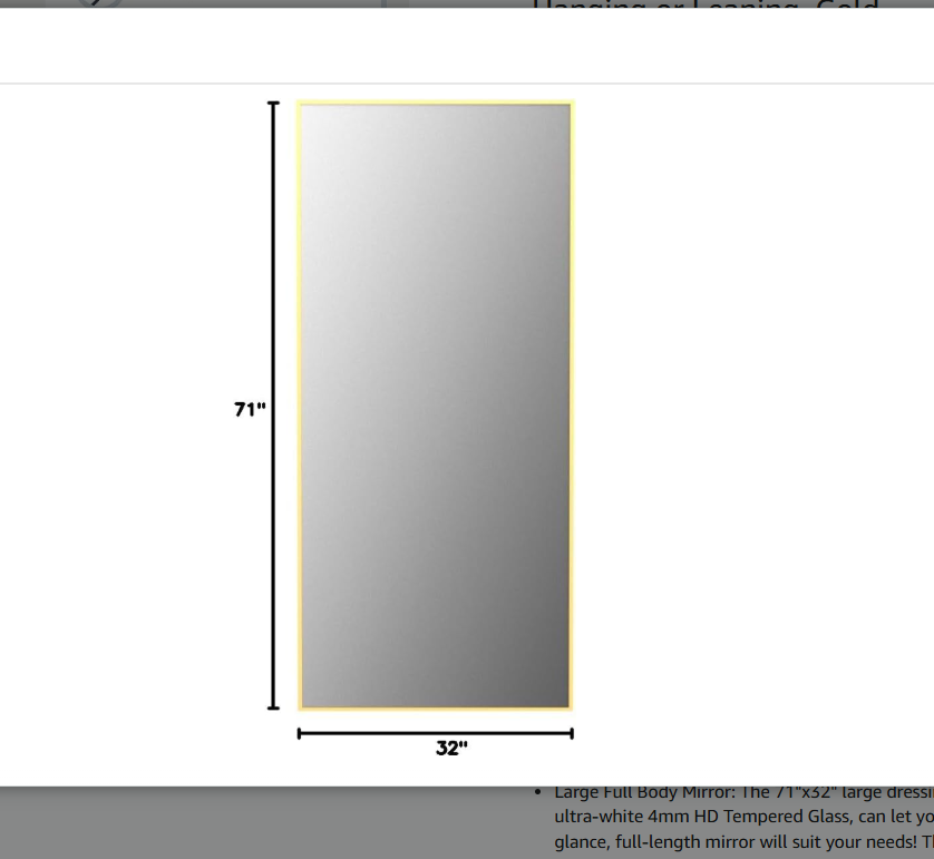 LFT HUIMEI2Y 71" x 32" Full Length Mirror with Stand, Large Floor Length Mirror, Full Body Tempered Mirror with Aluminum Alloy Frame