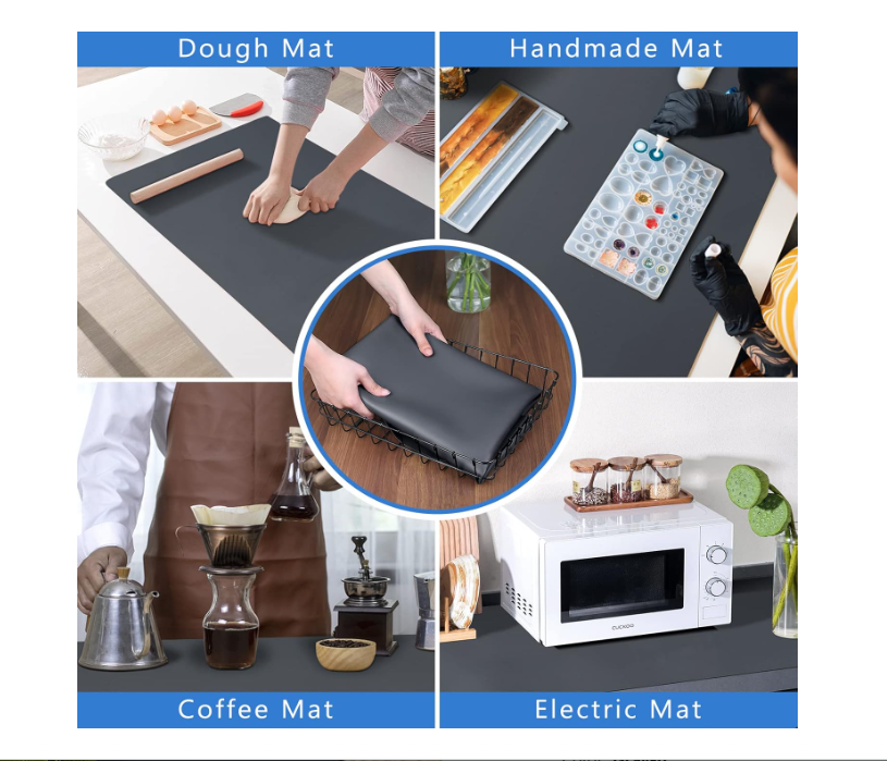 Large Silicone Mats for Kitchen Counter 0.05" Thick 46.8" Long X 23.6" Wide Gray, Heat Resistant Protector Pad Multipurpose Mat for Cooktop Table, Pets Mats, Art Painting Mats, Placemat