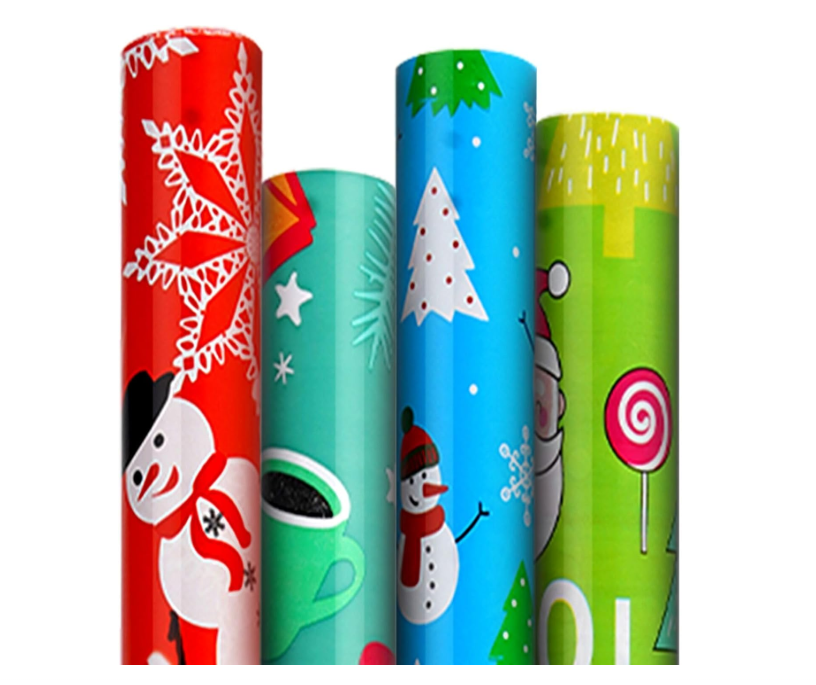 Wrapping Paper, 4 Rolls Christmas Wrapping Paper, Gift Wrap Paper Roll with Snowman & Snowflakes Pictorial for Christmas, New Year, Holiday, Party, 30 In X 15 Feet In Per Roll