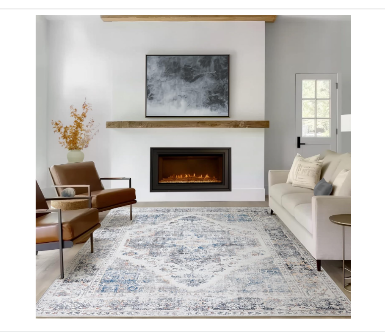 jinchan Washable Extra Large Area Rug 9x12 Accent Rug for Living Room Grey Vintage Floor Mat Floral Printed Distressed Carpet Non Slip Low Pile