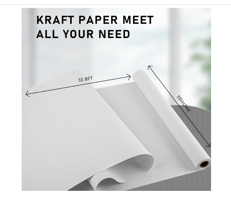 Homeral Jumbo Kraft Wrapping Paper Roll-81.8 sq.ft.30in*32.8ft White Solid Color Recyclable for Christmas, Birthday, Wedding, Baby Shower, Bridal Shower, Valentine's Day