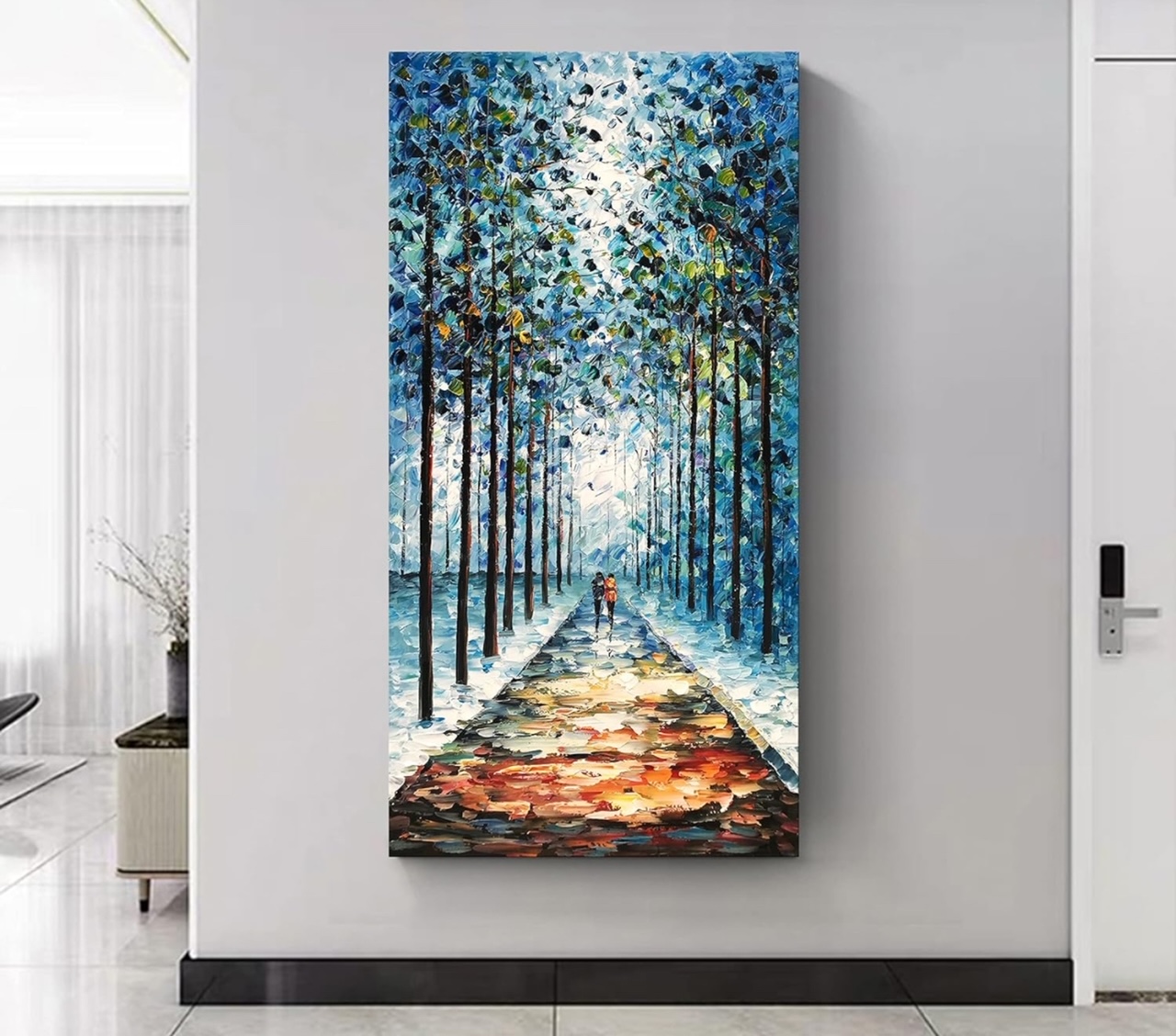 Diathou 48"x24" Hand-Painted Romantic Winter Landscape Oil Painting Contemporary Abstract