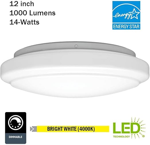 Hampton Bay 12 In. Round LED Flush Mount Light Pantry Laundry Closet Light 1000 Lumens Dimmable 4000K Bright White, 54074391