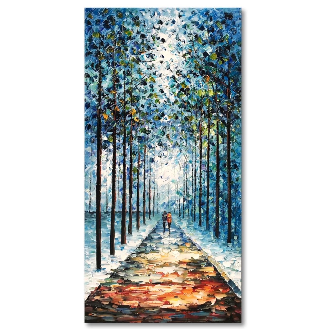 Diathou 48"x24" Hand-Painted Romantic Winter Landscape Oil Painting Contemporary Abstract