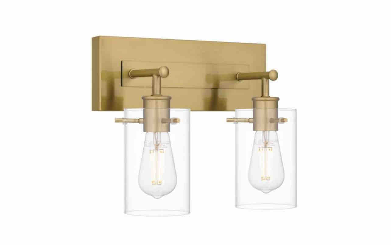 Hampton Bay Regan 12.75 in. 2-Light Brushed Gold Vanity Light with Clear Glass Shades