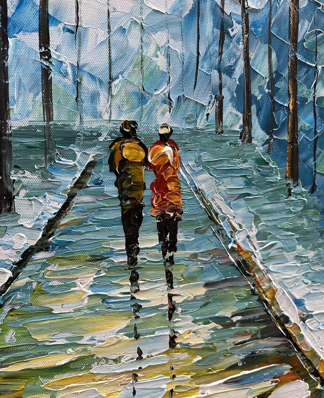Diathou 48"x24" Hand-Painted Romantic Winter Landscape Oil Painting Contemporary Abstract