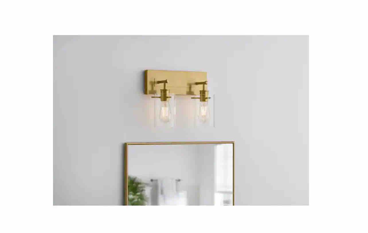 Hampton Bay Regan 12.75 in. 2-Light Brushed Gold Vanity Light with Clear Glass Shades